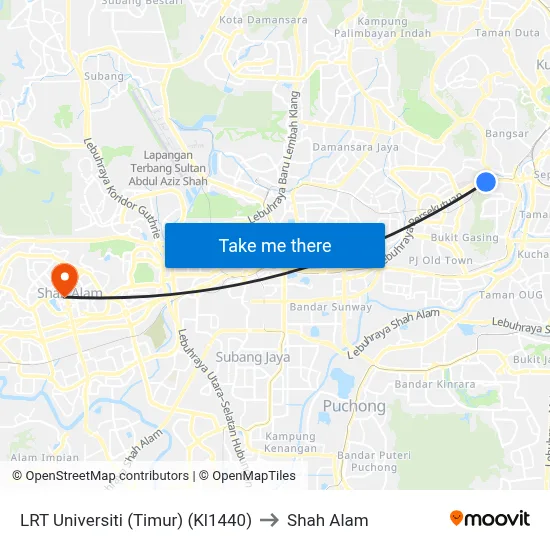 LRT Universiti (Timur) (Kl1440) to Shah Alam map