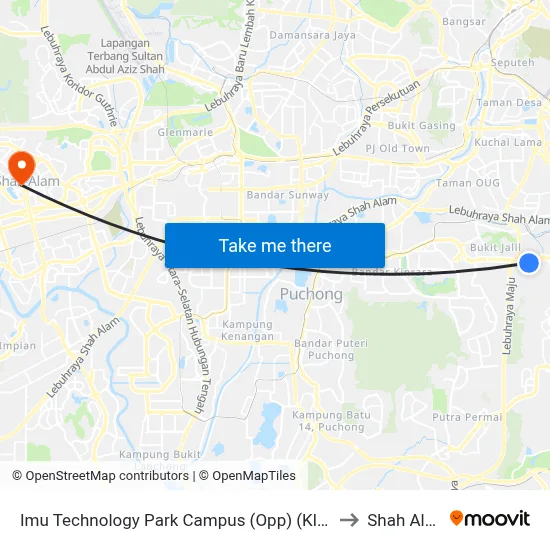 Imu Technology Park Campus (Opp) (Kl2007) to Shah Alam map