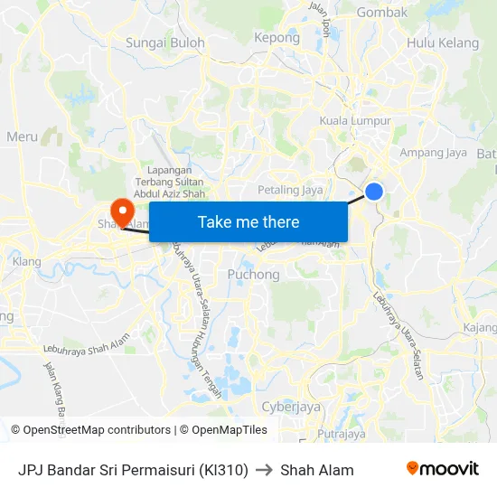 JPJ Bandar Sri Permaisuri (Kl310) to Shah Alam map