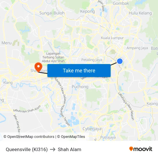Queensville (Kl316) to Shah Alam map