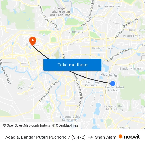 Acacia, Bandar Puteri Puchong 7 (Sj472) to Shah Alam map