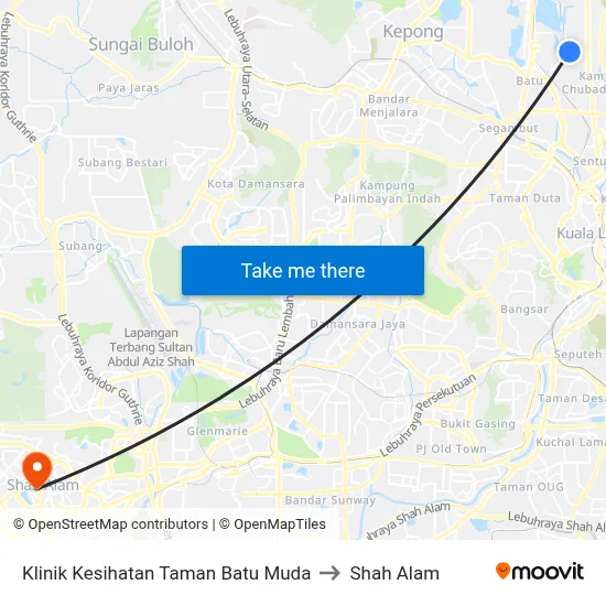 Klinik Kesihatan Taman Batu Muda to Shah Alam map