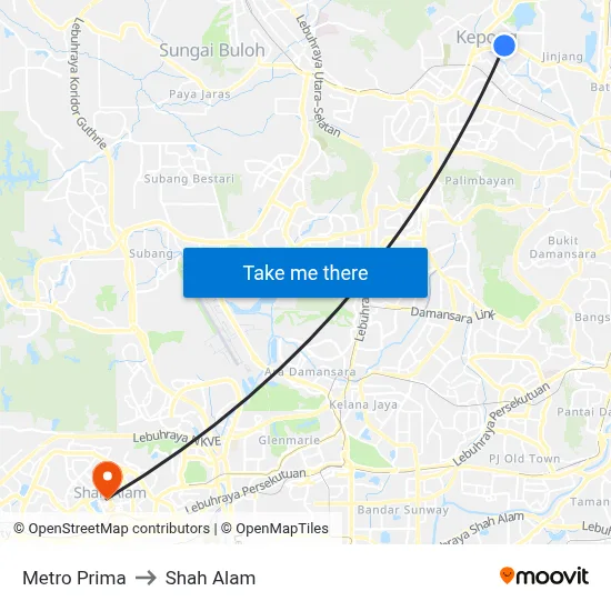 Metro Prima to Shah Alam map