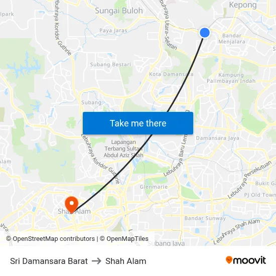 Sri Damansara Barat to Shah Alam map