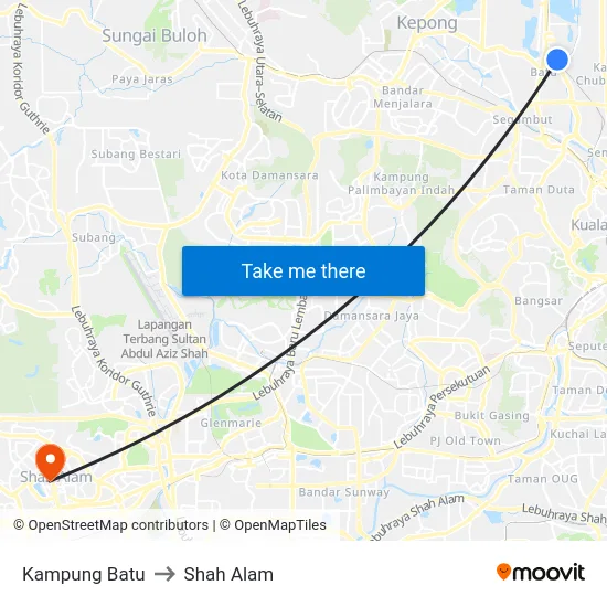 Kampung Batu to Shah Alam map