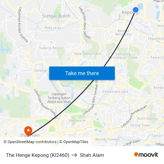 The Henge Kepong (Kl2460) to Shah Alam map