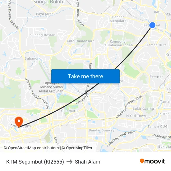KTM Segambut (Kl2555) to Shah Alam map