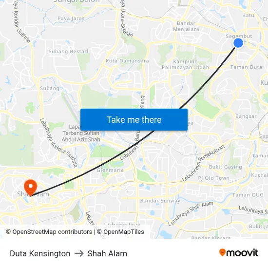 Duta Kensington to Shah Alam map