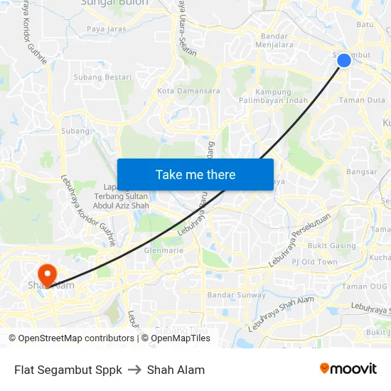 Flat Segambut Sppk to Shah Alam map