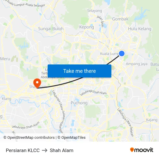 Persiaran KLCC to Shah Alam map