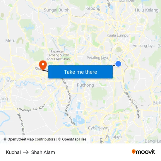 Kuchai to Shah Alam map