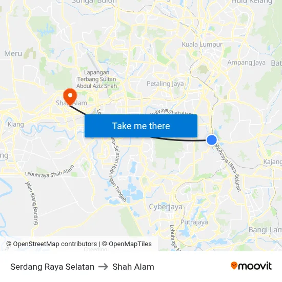 Serdang Raya Selatan to Shah Alam map