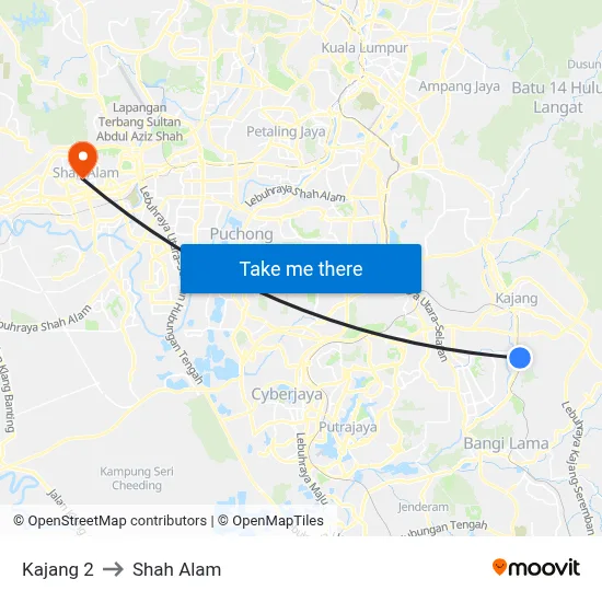 Kajang 2 to Shah Alam map