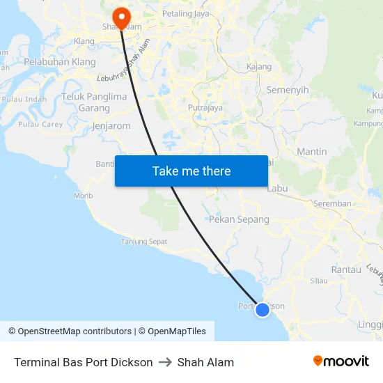 Terminal Bas Port Dickson to Shah Alam map