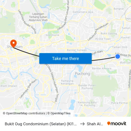 Bukit Oug Condominium (Selatan) (Kl1356) to Shah Alam map