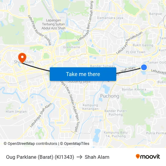 Oug Parklane (Barat) (Kl1343) to Shah Alam map