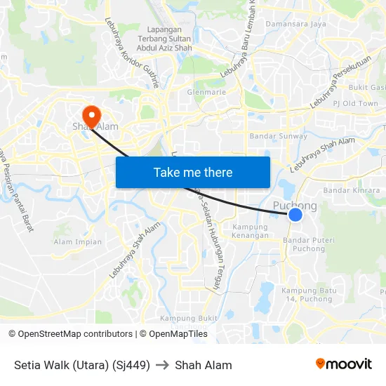 Setia Walk (Utara) (Sj449) to Shah Alam map