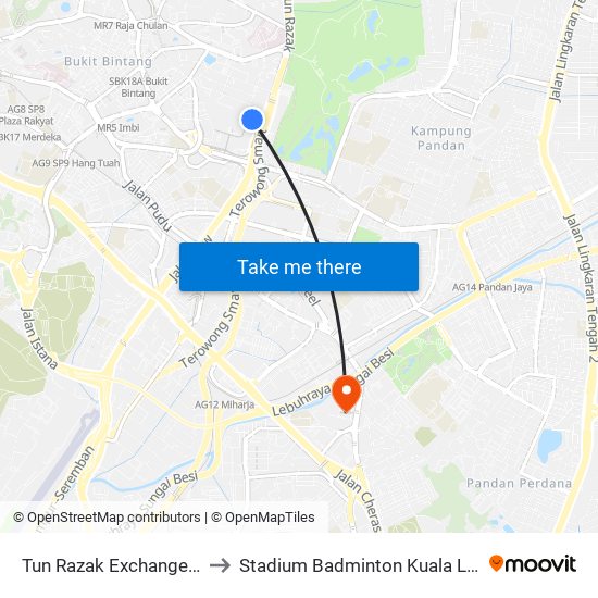 Tun Razak Exchange (Trx) to Stadium Badminton Kuala Lumpur map