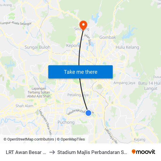 LRT Awan Besar (Kl2324) to Stadium Majlis Perbandaran Selayang (MPS) map