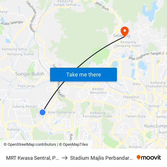 MRT Kwasa Sentral, Pintu A (Sa1020) to Stadium Majlis Perbandaran Selayang (MPS) map