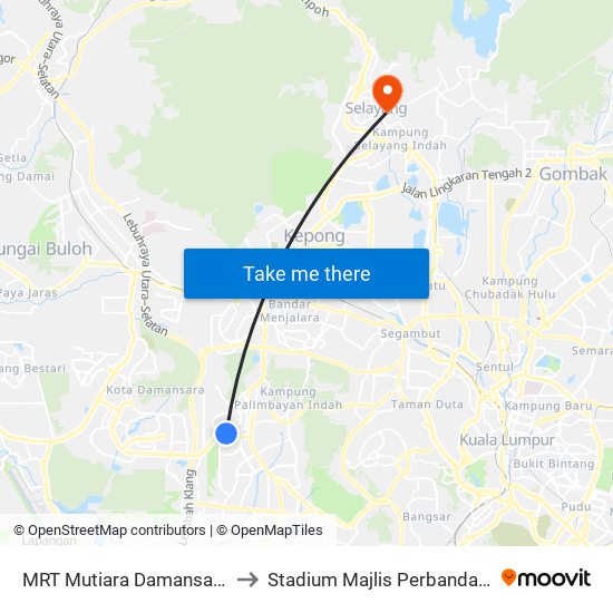 MRT Mutiara Damansara, Pintu C (Pj814) to Stadium Majlis Perbandaran Selayang (MPS) map