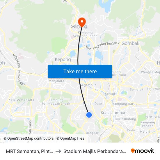 MRT Semantan, Pintu B (Kl1174) to Stadium Majlis Perbandaran Selayang (MPS) map