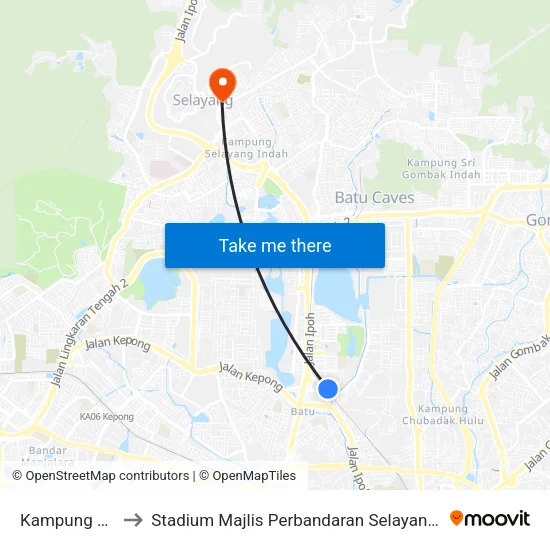 Kampung Batu to Stadium Majlis Perbandaran Selayang (MPS) map