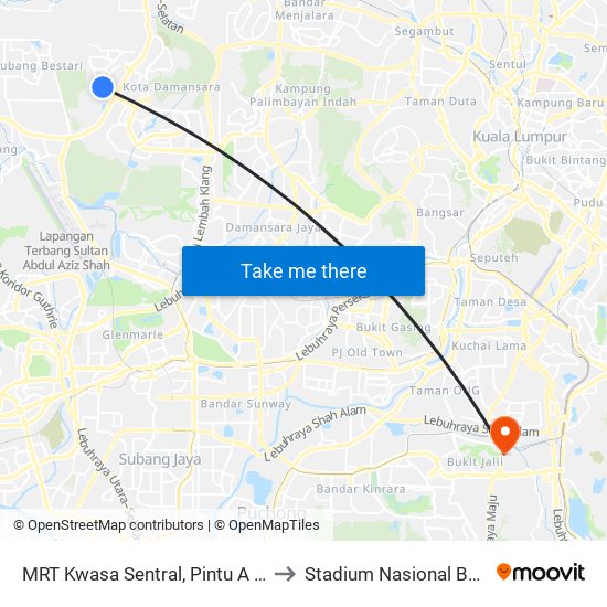 MRT Kwasa Sentral, Pintu A (Sa1020) to Stadium Nasional Bukit Jalil map