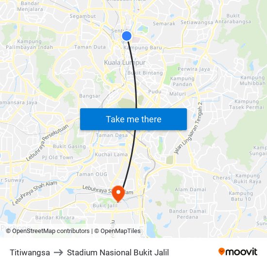 Titiwangsa to Stadium Nasional Bukit Jalil map