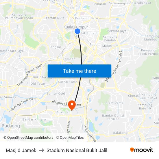 Masjid Jamek to Stadium Nasional Bukit Jalil map