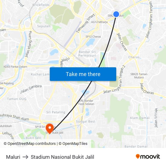 Maluri to Stadium Nasional Bukit Jalil map