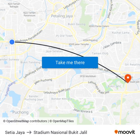 Setia Jaya to Stadium Nasional Bukit Jalil map