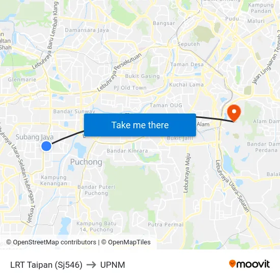 LRT Taipan (Sj546) to UPNM map
