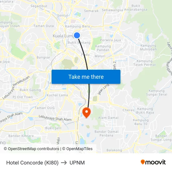 Hotel Concorde (Kl80) to UPNM map
