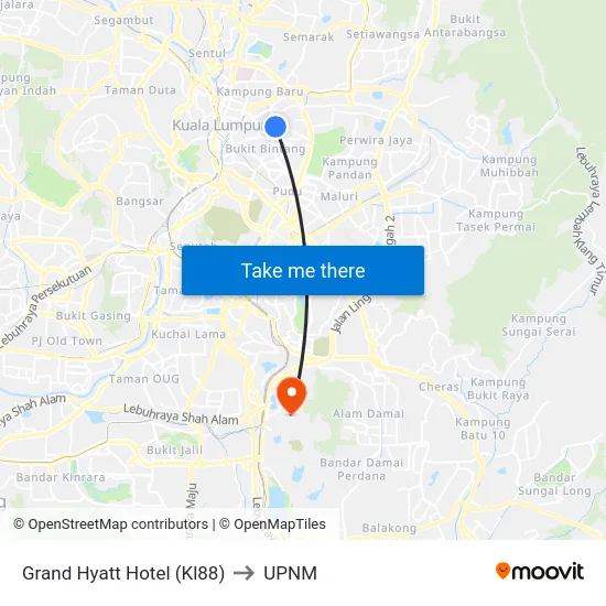 Grand Hyatt Hotel (Kl88) to UPNM map