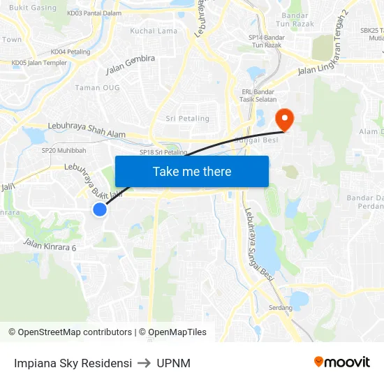 Impiana Sky Residensi to UPNM map