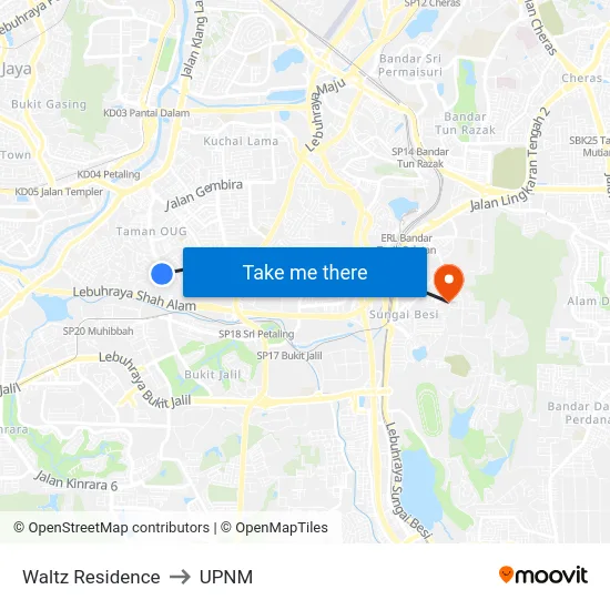 Waltz Residence to UPNM map