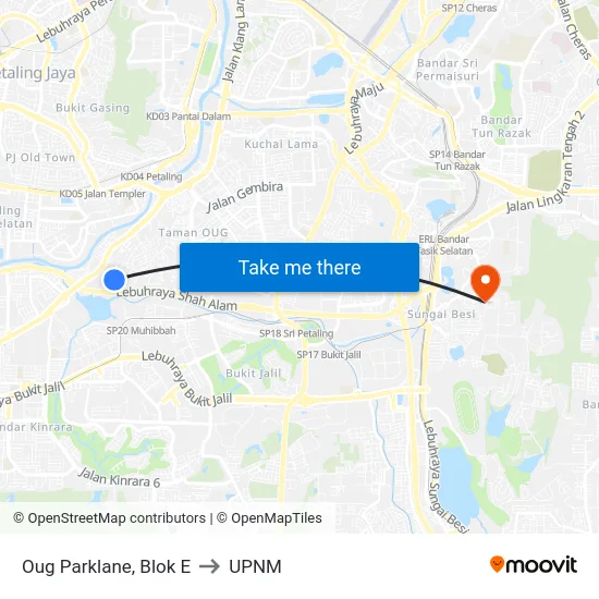 Oug Parklane, Blok E to UPNM map