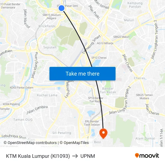 KTM Kuala Lumpur (Kl1093) to UPNM map