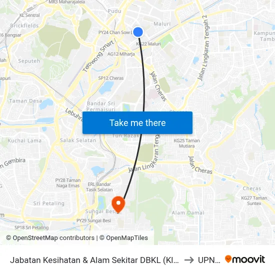 Jabatan Kesihatan & Alam Sekitar DBKL (Kl362) to UPNM map
