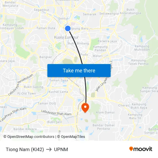 Tiong Nam (Kl42) to UPNM map