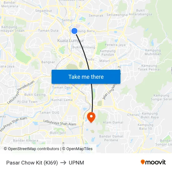 Pasar Chow Kit (Kl69) to UPNM map