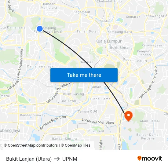 Bukit Lanjan (Utara) to UPNM map