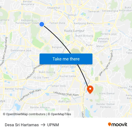 Desa Sri Hartamas to UPNM map