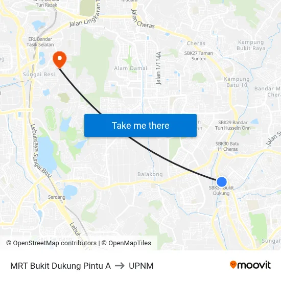 MRT Bukit Dukung Pintu A to UPNM map