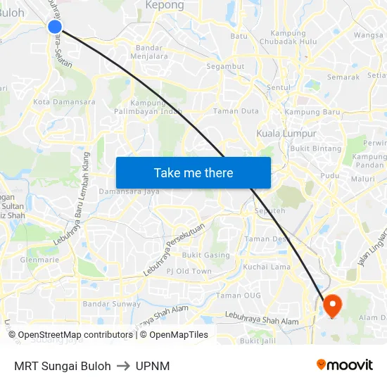 MRT Sungai Buloh to UPNM map