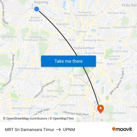 MRT Sri Damansara Timur to UPNM map
