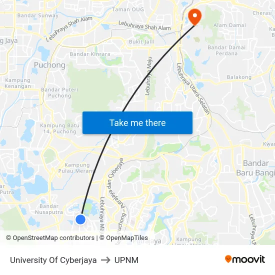 University Of Cyberjaya to UPNM map