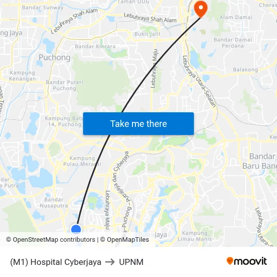 (M1) Hospital Cyberjaya to UPNM map