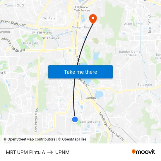 MRT UPM Pintu A to UPNM map